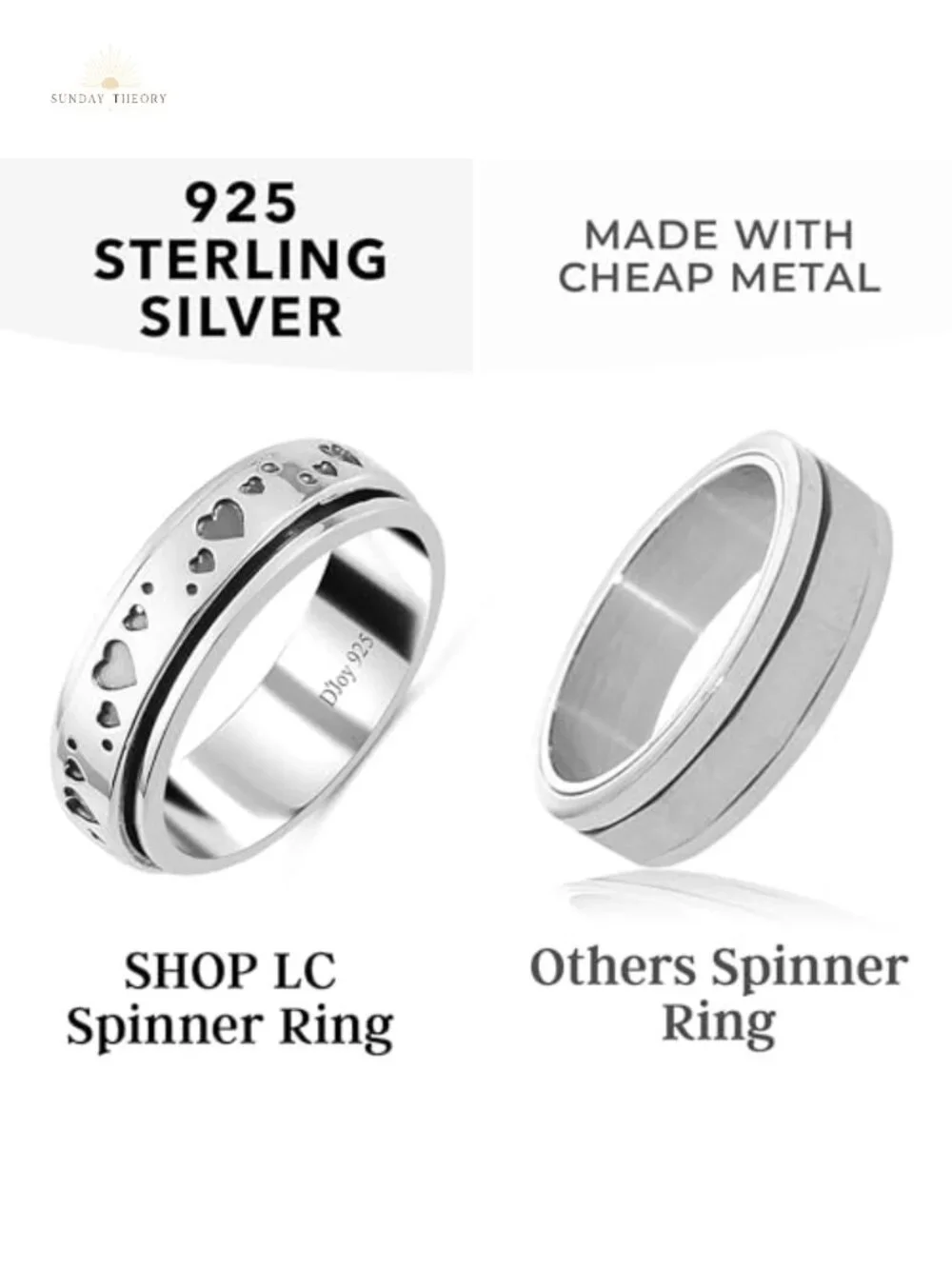 925 Sterling Silver Spinner Fidget Ring for Women, Stress Relief Anxiety Ring,